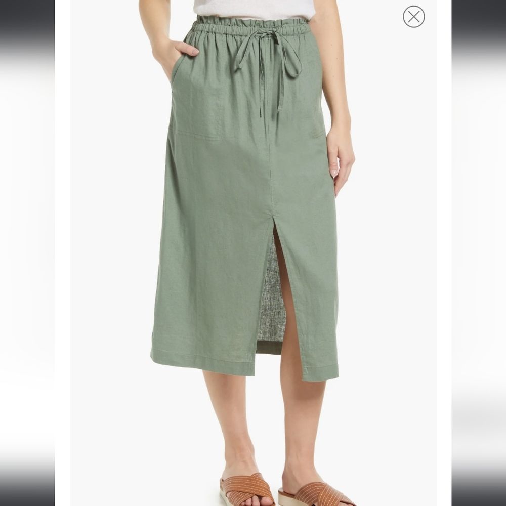 Caslon Green Linen Midi Skirt Size Small
